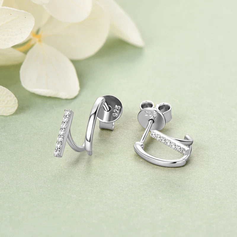 925 Sterling Silver Irregular Moissanite Earrings – Parallel Line Ear Cuff Stud Jewelry for Women | Melisande
