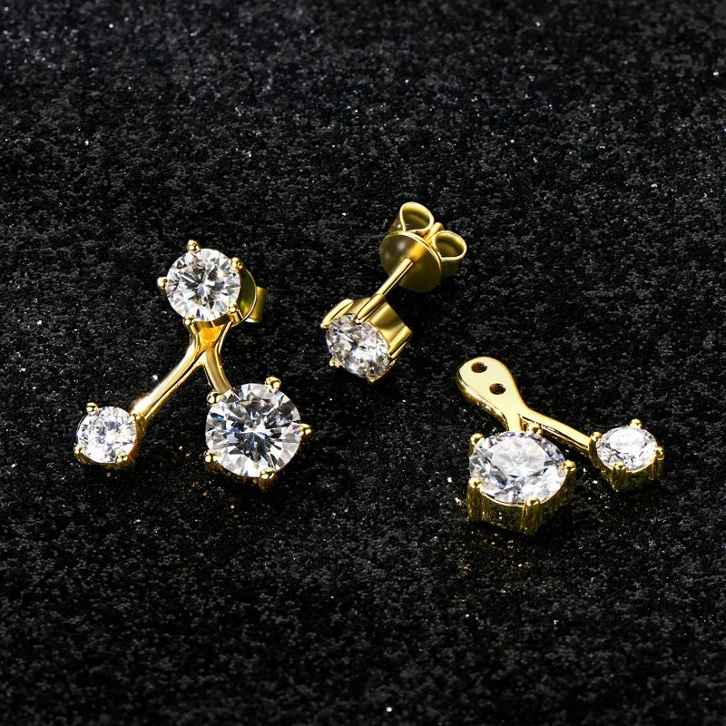 Moissanite Ear Jacket Earrings – 925 Sterling Silver D Color Dual Use Studs for Women Valentine Jewelry | Melisande
