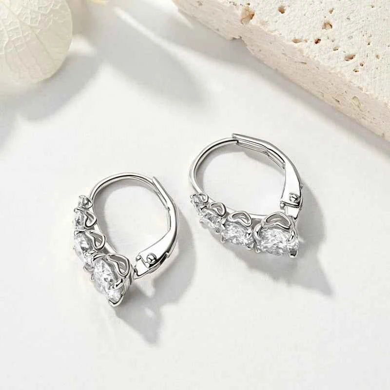Moissanite Drop Hoop Earrings – 925 Sterling Silver 1.86ctw 5mm 4-Stone Clip Design | Melisande