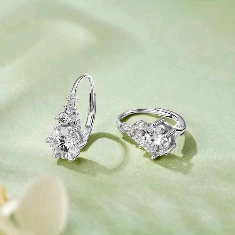 925 Sterling Silver Four-Leaf Clover Drop Hoop Earrings, 3mm D Color Moissanite Stones – Melisande
