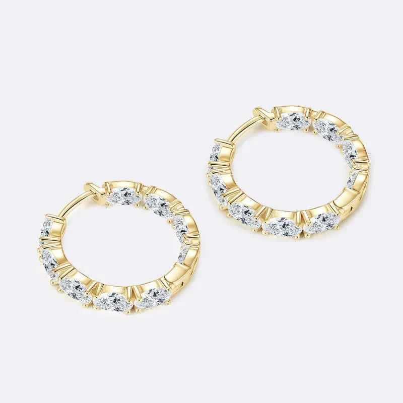 Emerald Cut Gemstone Drop Hoop Earrings, 14K Gold Plated 925 Sterling Silver, Green Marquise & Round CZ Stones – Melisande