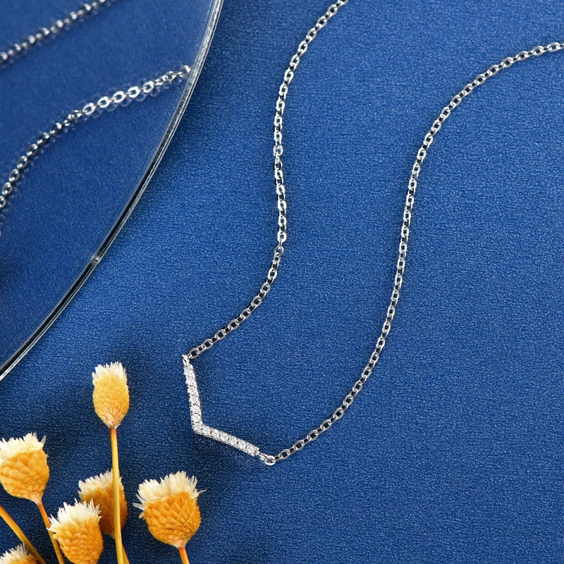 V-Shaped Moissanite Pendant Necklace – 925 Sterling Silver – 1mm Moissanite Stones – Women’s Trendy Fine Jewelry | Melisande