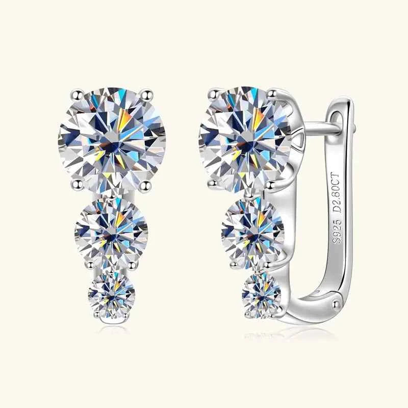 5.60cttw D Color Moissanite U-Shape Hoop Earrings, 8mm / 5.5mm / 4mm 3-Stone Clip Design, 925 Sterling Silver – Melisande