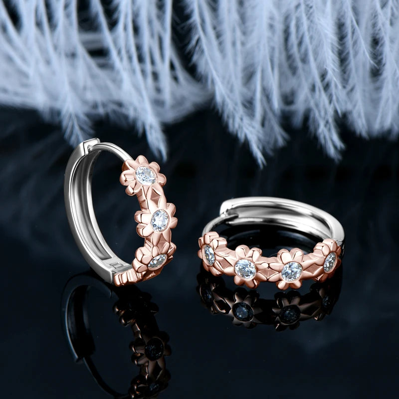 18K Yellow Gold Flower Hoop Earrings – 925 Sterling Silver 2.2mm Moissanite Women’s Fine Jewelry | Melisande