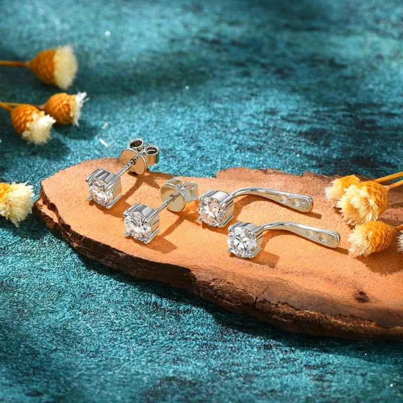 Moissanite Dual Stud Earrings – 925 Sterling Silver 5mm D Color Front & Back Piercing | Melisande