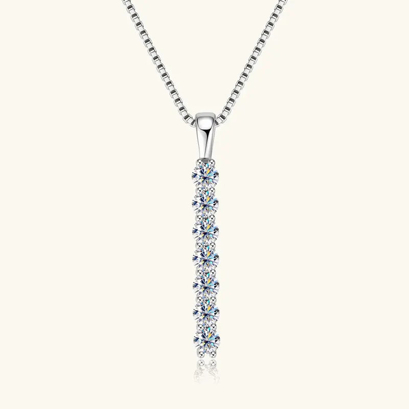 2.8mm 0.56cttw Moissanite Bar Pendant Necklace, 7-Stone Design, 925 Sterling Silver Adjustable Chain (45+5cm)– Melisande
