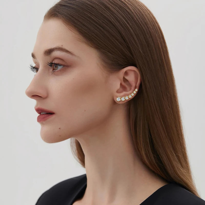 1.52cttw Moissanite Climber Earrings – 925 Sterling Silver Full Bezel Elegant Jewelry for Women | Melisande