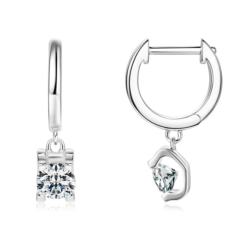 925 Sterling Silver Moissanite Hoop Earrings – 5mm (1ctw) D Color Round Drop Diamond | Melisande