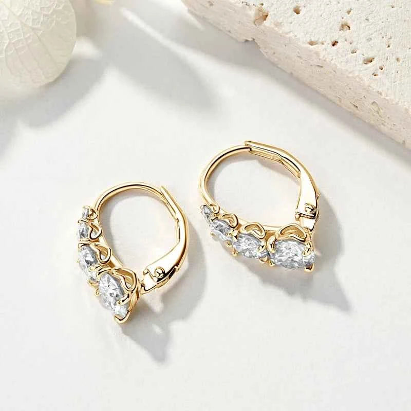 Moissanite Drop Hoop Earrings – 925 Sterling Silver 1.86ctw 5mm 4-Stone Clip Design | Melisande