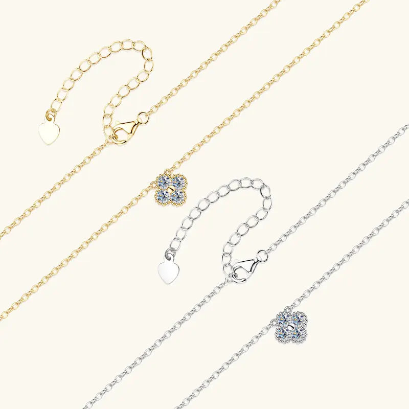 Lucky Clover Moissanite Flower Pendant Necklace, 3mm 0.1ct Stone, 100% S925 Sterling Silver Adjustable Chain – Melisande