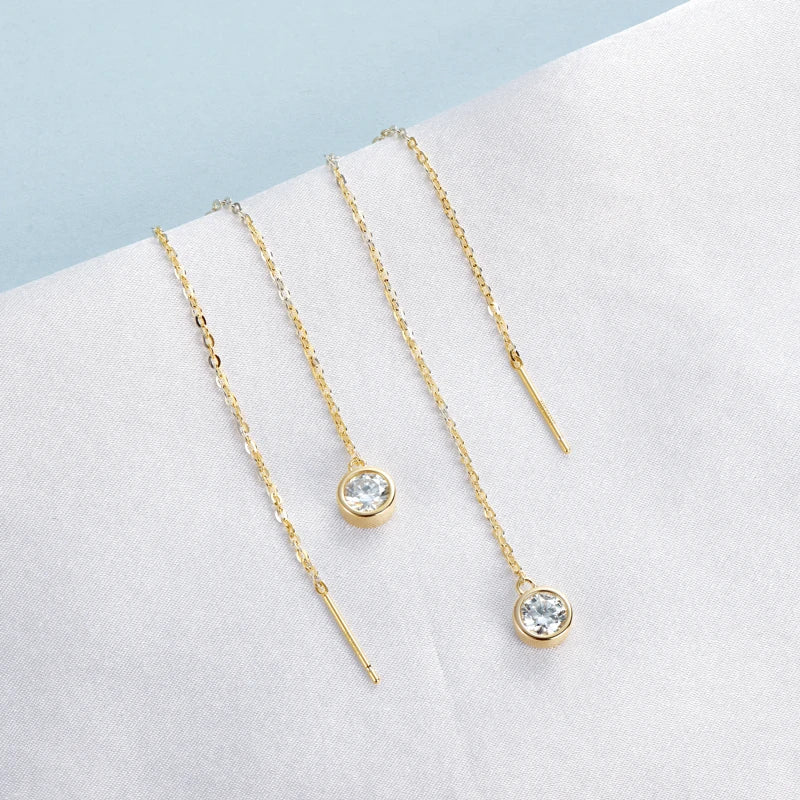 925 Sterling Silver Moissanite Tassel Earrings – 5mm (0.5ct) Round-Cut Dangle Ear Line Jewelry for Women | Melisande