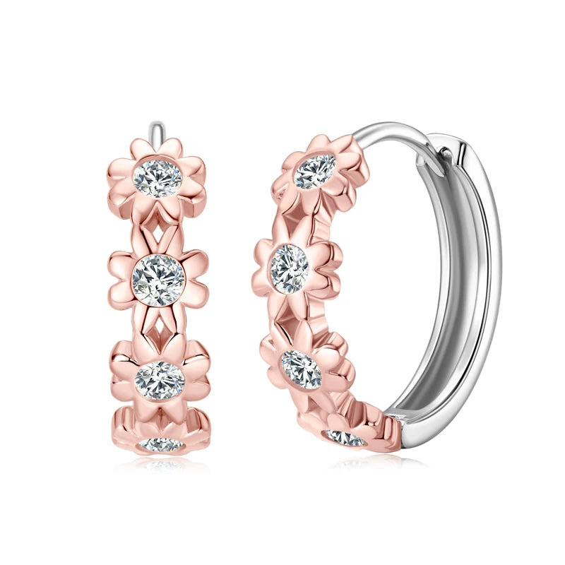 18K Yellow Gold Flower Hoop Earrings – 925 Sterling Silver 2.2mm Moissanite Women’s Fine Jewelry | Melisande