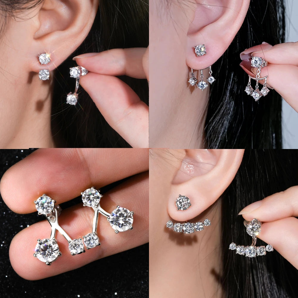 Moissanite Ear Jacket Earrings – 925 Sterling Silver D Color Dual Use Studs for Women Valentine Jewelry | Melisande