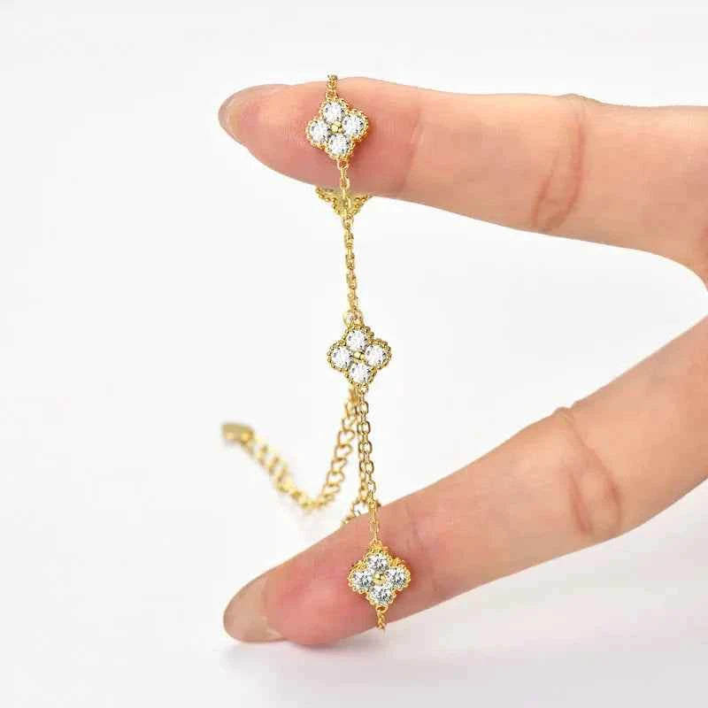 3mm D Color Moissanite Clover Jewelry Set, 925 Sterling Silver Necklace, Earrings & Bracelet (3-in-1 Set) – Melisande