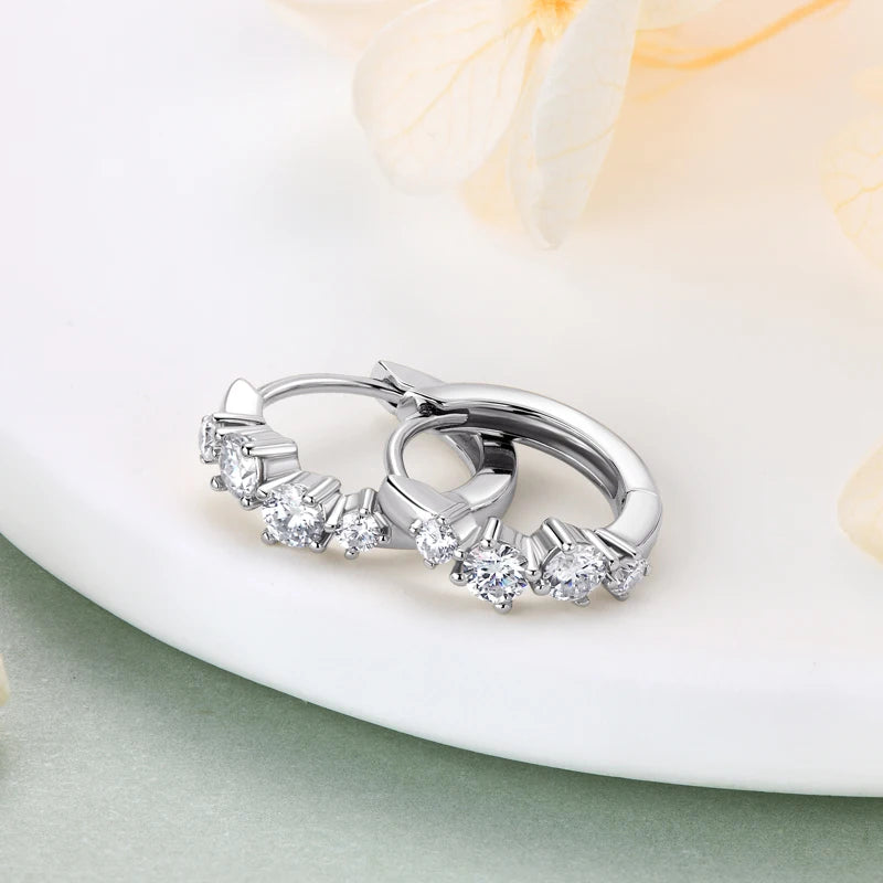 925 Sterling Silver Moissanite Huggie Earrings – Irregular 4-Stone Hoop Design Modern Jewelry for Women | Melisande