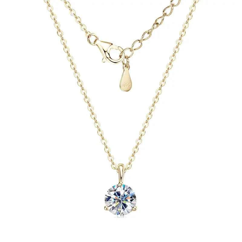 2ct / 1.5ct / 1ct D Color Moissanite Solitaire Pendant Necklace, Three-Claw Design, 8mm & 7.5mm Stones, 925 Sterling Silver Adjustable Chain – Melisande