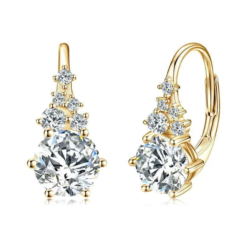 925 Sterling Silver Four-Leaf Clover Drop Hoop Earrings, 3mm D Color Moissanite Stones – Melisande