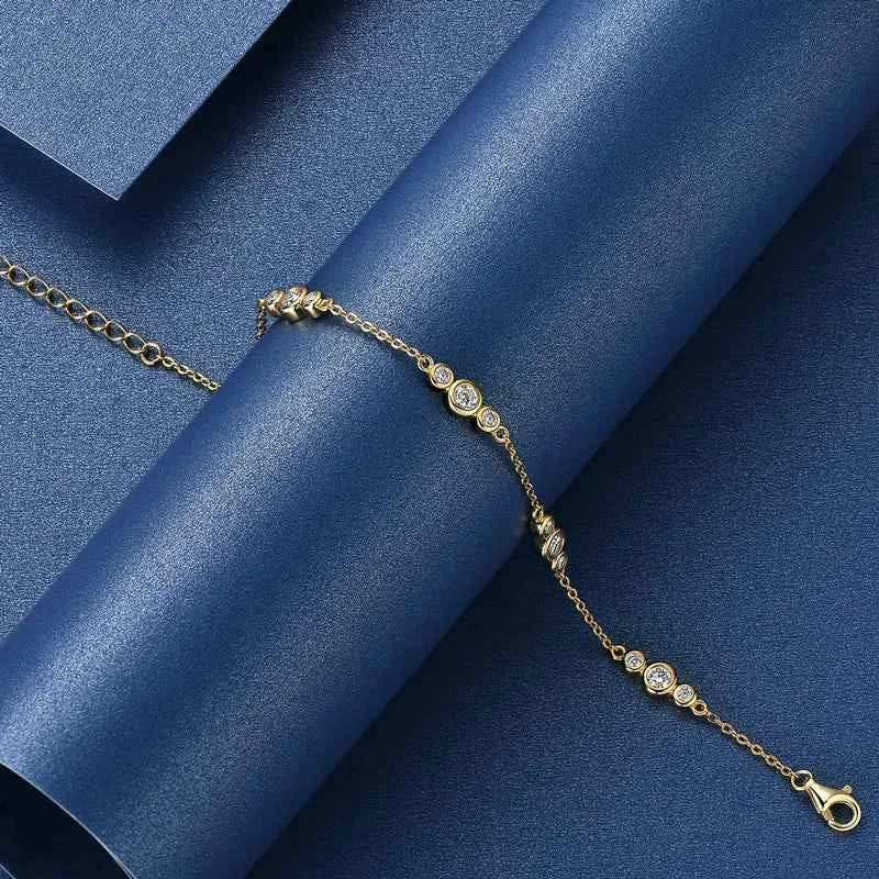 Moissanite Bezel Bracelet – 925 Sterling Silver 18K Gold Plated 2mm D Color Women’s Jewelry | Melisande