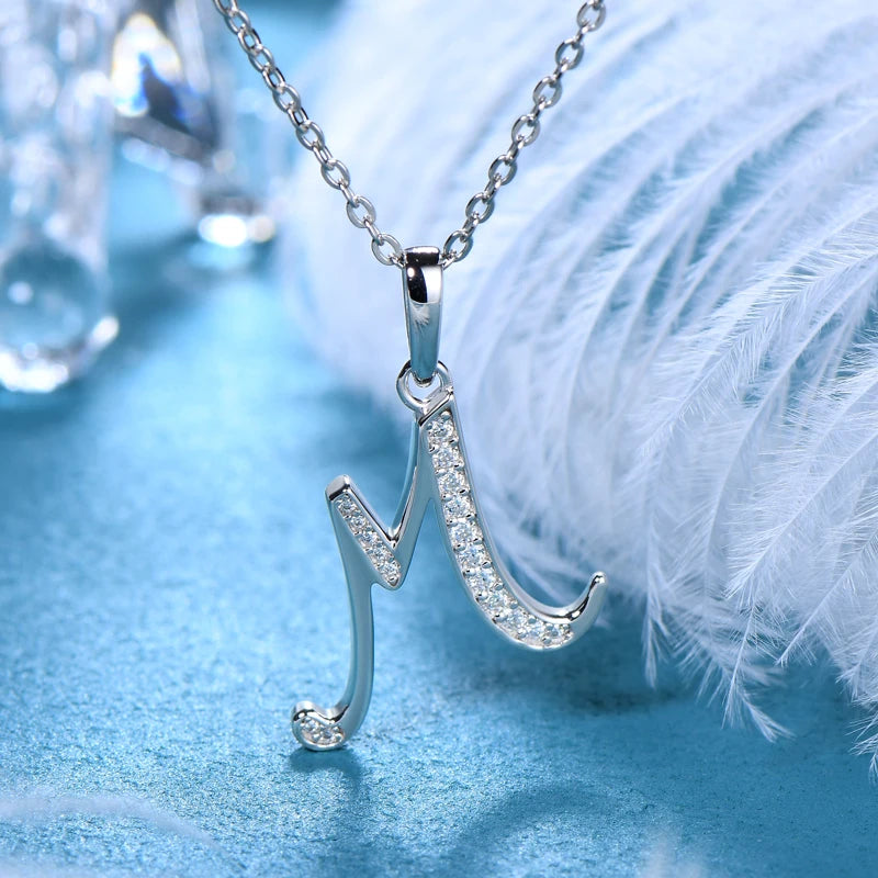 26 Letter Initial Moissanite Name Necklace, Real 925 Sterling Silver Personalized Pendant for Women & Men – Melisande