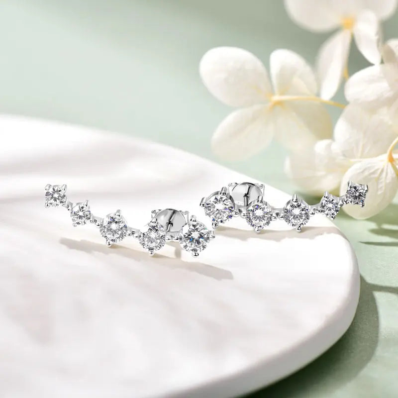 4.5mm / 4mm / 3mm All Moissanite Climber Earrings, 925 Sterling Silver Stud Design – Unisex Fine Jewelry for Women & Men – Melisande