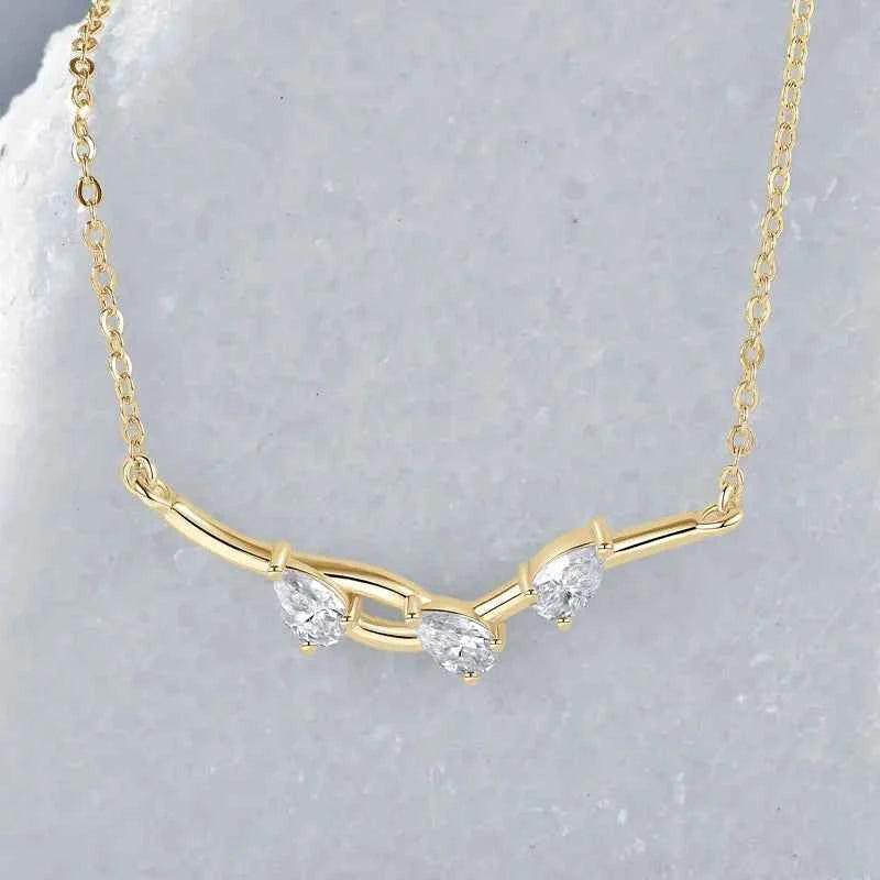 1.05cttw Pear Cut Moissanite Tree Branch Pendant Necklace, 925 Sterling Silver Adjustable Chain – Melisande