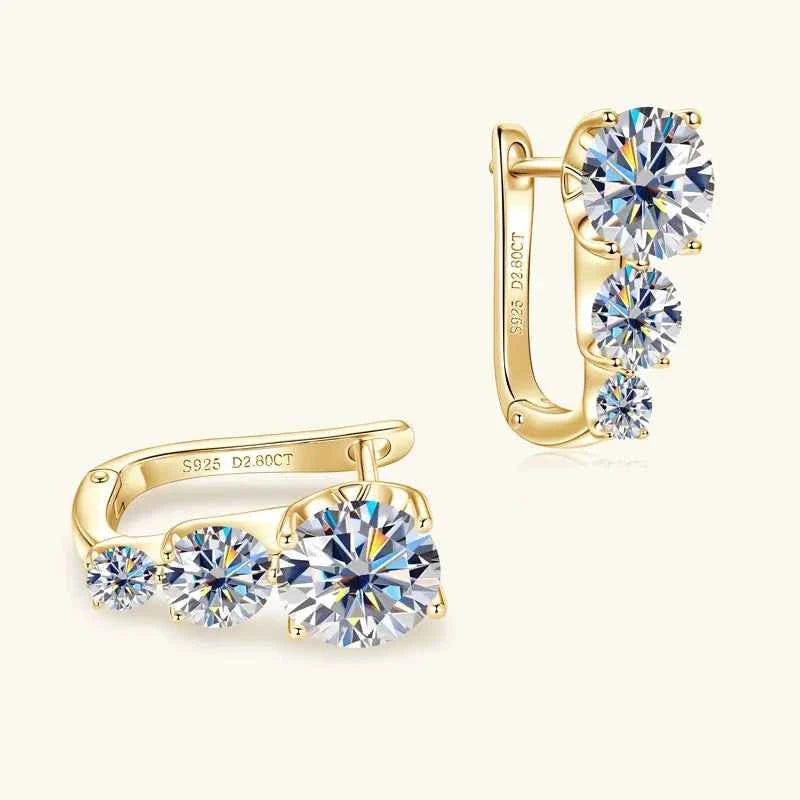 5.60cttw D Color Moissanite U-Shape Hoop Earrings, 8mm / 5.5mm / 4mm 3-Stone Clip Design, 925 Sterling Silver – Melisande