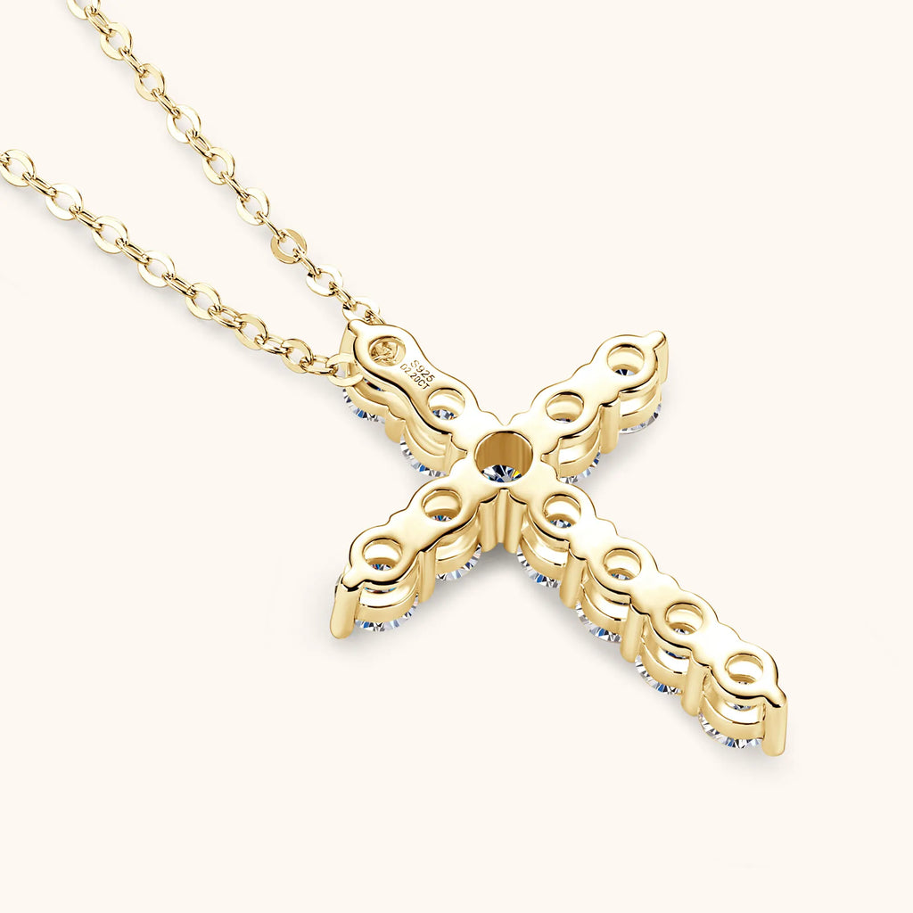 Classic 3.5mm Moissanite Cross Pendant Necklace, 925 Sterling Silver Adjustable Chain 45+5cm – Unisex Design – Melisande