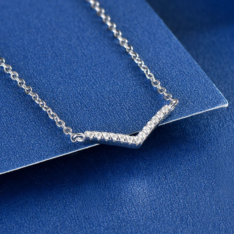 V-Shaped Moissanite Pendant Necklace – 925 Sterling Silver – 1mm Moissanite Stones – Women’s Trendy Fine Jewelry | Melisande