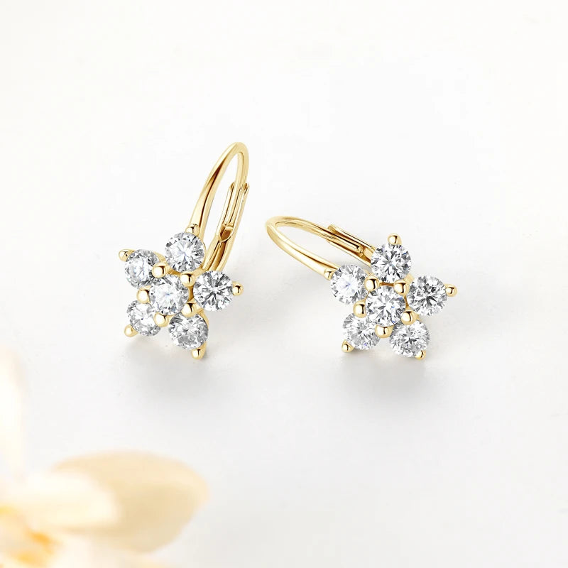 925 Sterling Silver Floral Drop Earrings – D Color 0.60ct Moissanite Hoops for Women | Melisande