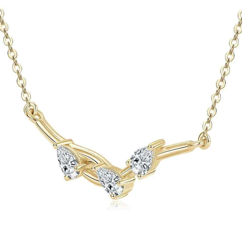 1.05cttw Pear Cut Moissanite Tree Branch Pendant Necklace, 925 Sterling Silver Adjustable Chain – Melisande