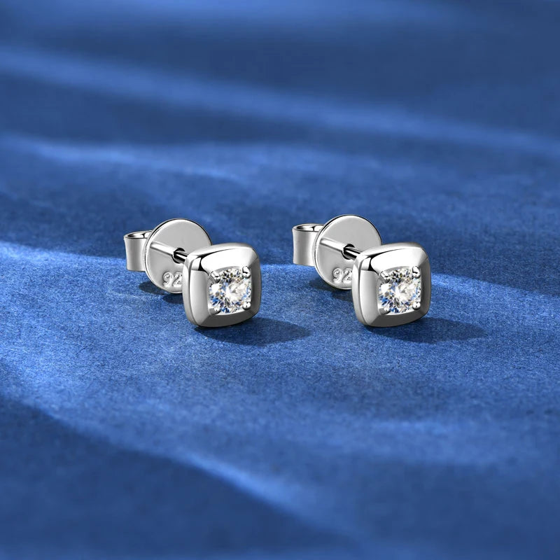 3mm 0.1ct D Moissanite Earrings, 925 Sterling Silver Square Stud Earrings for Women & Men – Fine Jewelry 2025 New Gifts – Melisande