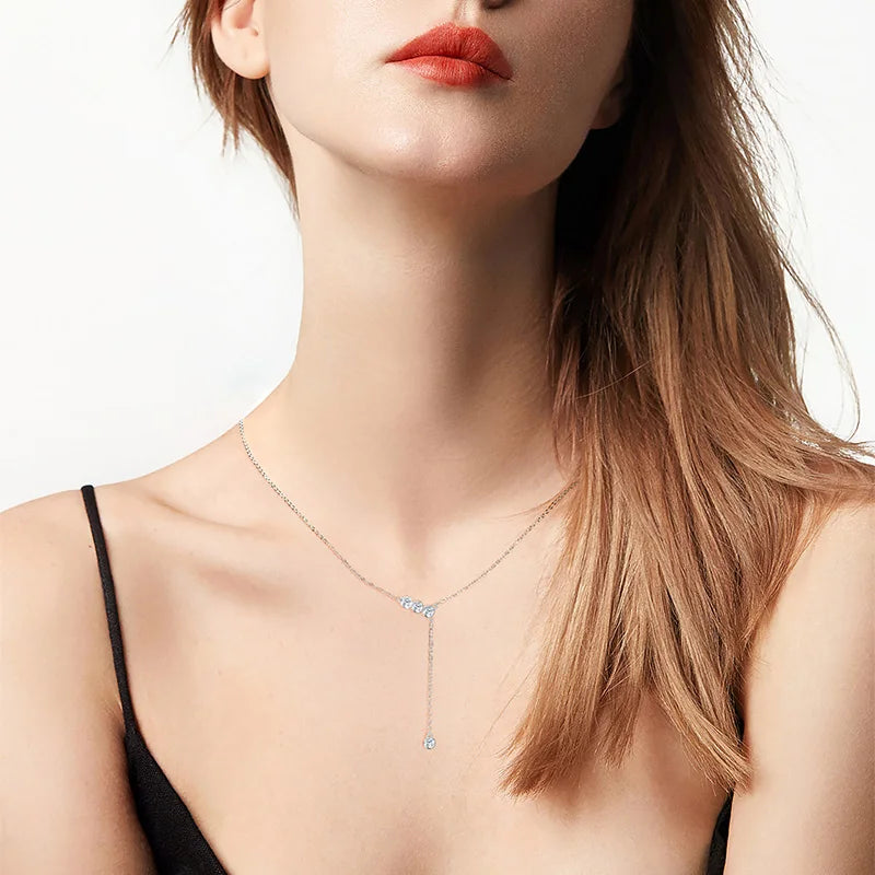 925 Sterling Silver Y Lariat Moissanite Necklace – 3mm Bezel Round Pendant 2024 Jewelry for Women | Melisande