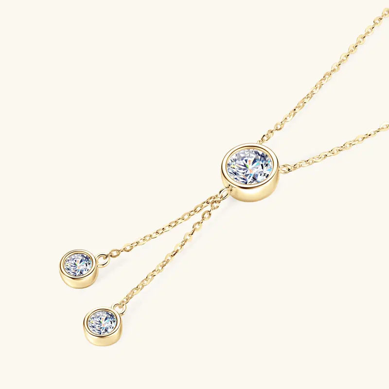 1.6cttw 6.5mm Moissanite Pendant Necklace, Bubble Crown Clover Tassel Y-Shaped Design, 925 Sterling Silver Adjustable Chain – Melisande