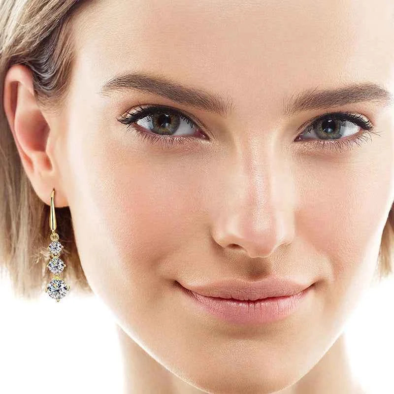 3.60cttw D VVS1 Moissanite Drop Hook Earrings, 925 Sterling Silver Sparkling Design – Melisande