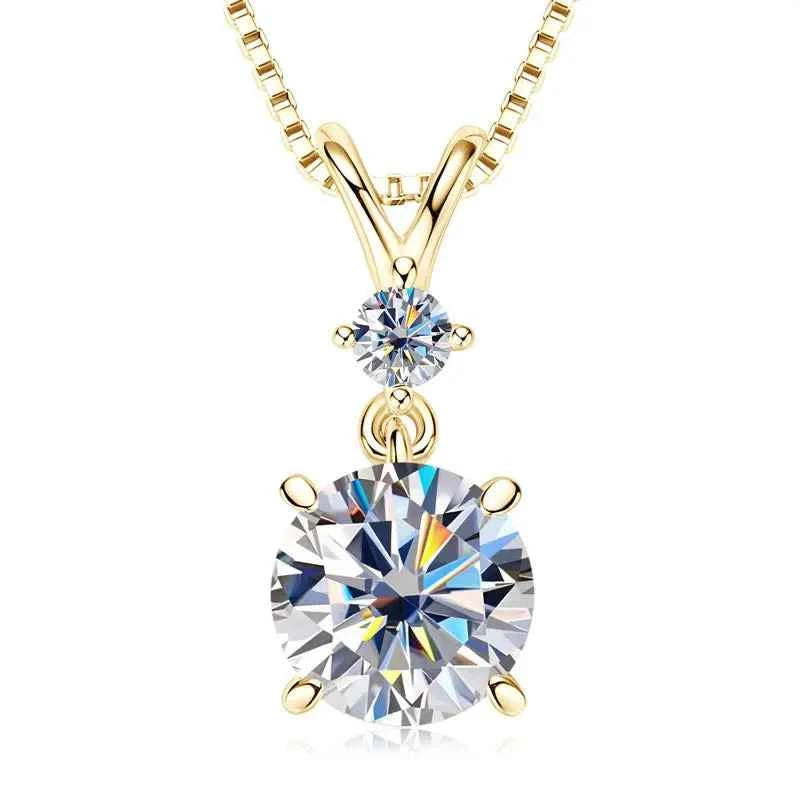 Anziw 1CT 2CT 3CT Moissanite Pendant Necklace for Women 925 Silver Adjustable Chain Sparking Two Stones Necklaces Gift Valentine