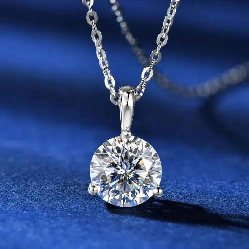 2ct / 1.5ct / 1ct D Color Moissanite Solitaire Pendant Necklace, Three-Claw Design, 8mm & 7.5mm Stones, 925 Sterling Silver Adjustable Chain – Melisande