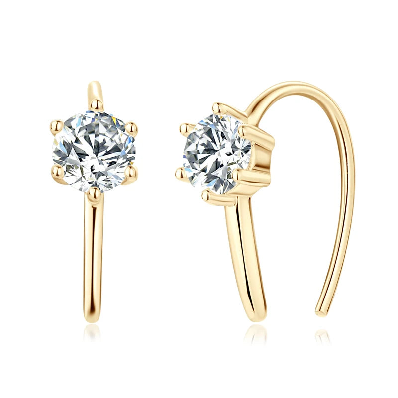 Moissanite Open Hoop Earrings – 925 Sterling Silver 5mm 3-Stone U-Shape Piercing Earrings | Melisande