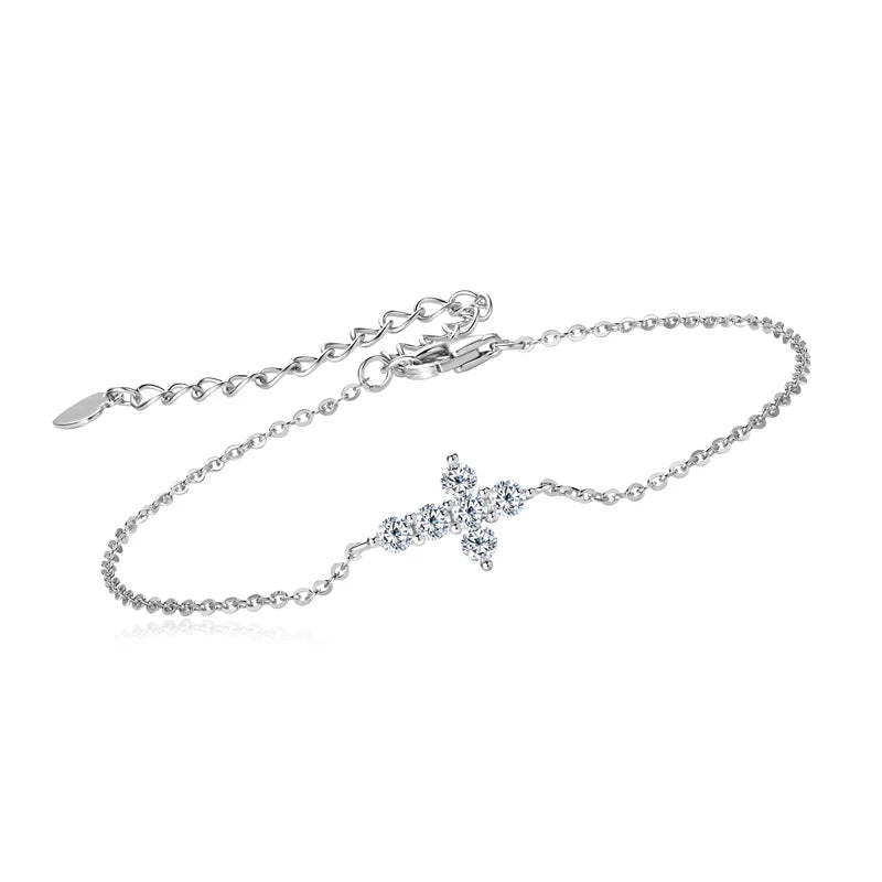 Moissanite Cross Bracelet – 925 Sterling Silver Adjustable Chain Unisex Jewelry Christmas Gift | Melisande