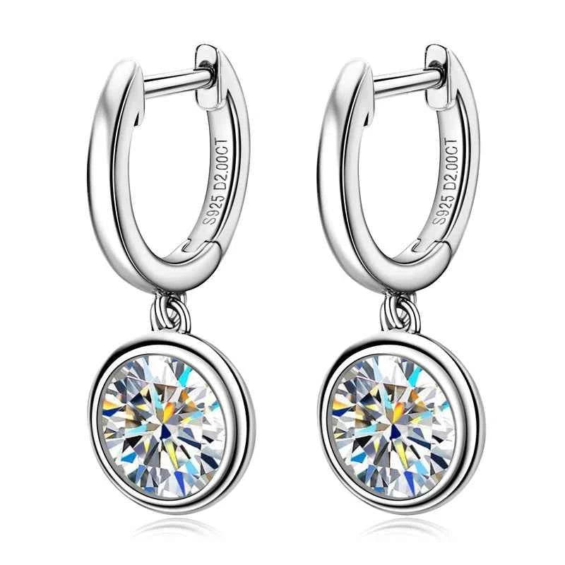 Gold Hoop Drop Earrings, 1ct / 2ct Moissanite Stones, Genuine 925 Sterling Silver – Melisande