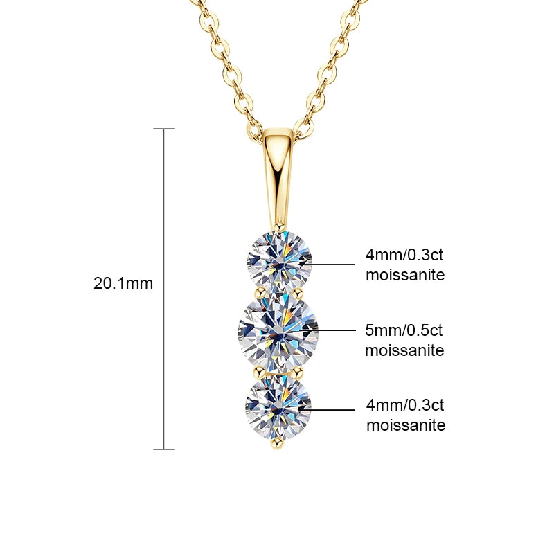 925 Sterling Silver D1.85ct Certified Moissanite Necklace, Gradual Three-Stone Pendant Collar – Melisande