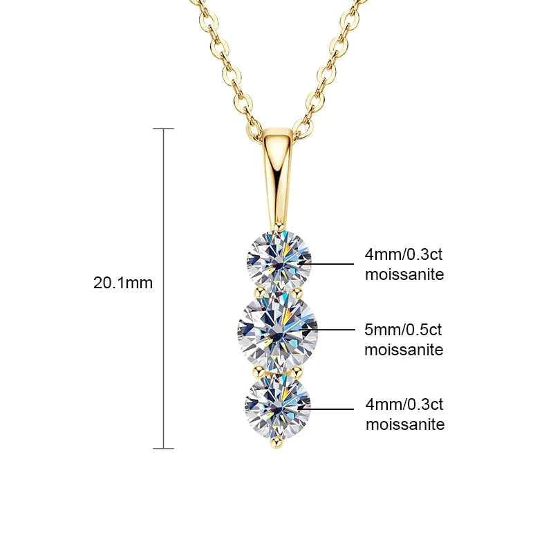 1.8cttw D Color Moissanite Three-Stone Pendant Necklace, 925 Sterling Silver Adjustable Chain – Melisande