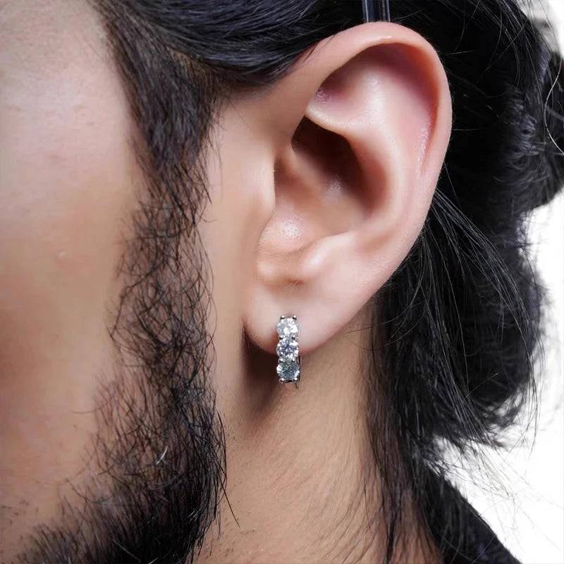 Moissanite Small Hoop Earrings – 925 Sterling Silver Three-Stone 4mm & 3.5mm Unisex Jewelry Gift | Melisande
