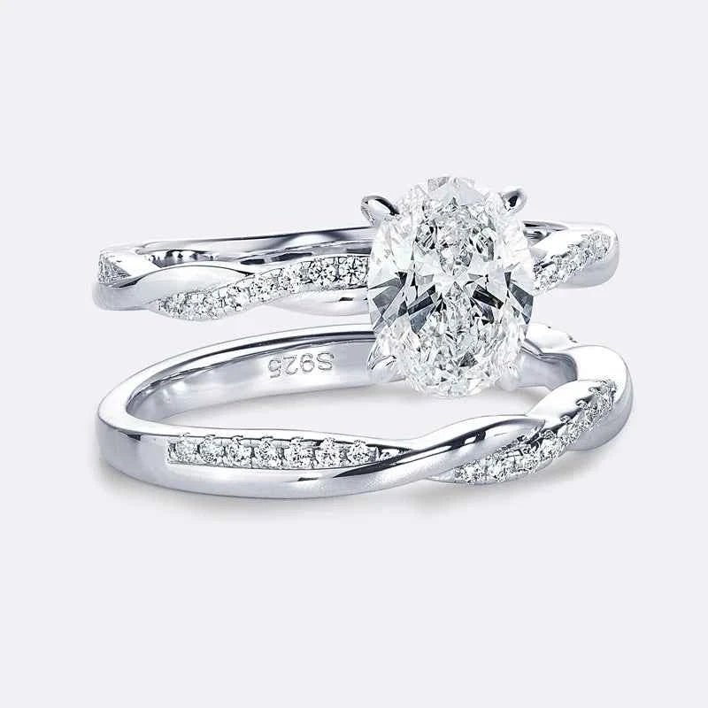 Moissanite Bridal Ring Set – 925 Sterling Silver 2.0ct Oval Engagement & Wedding Bands | Melisande