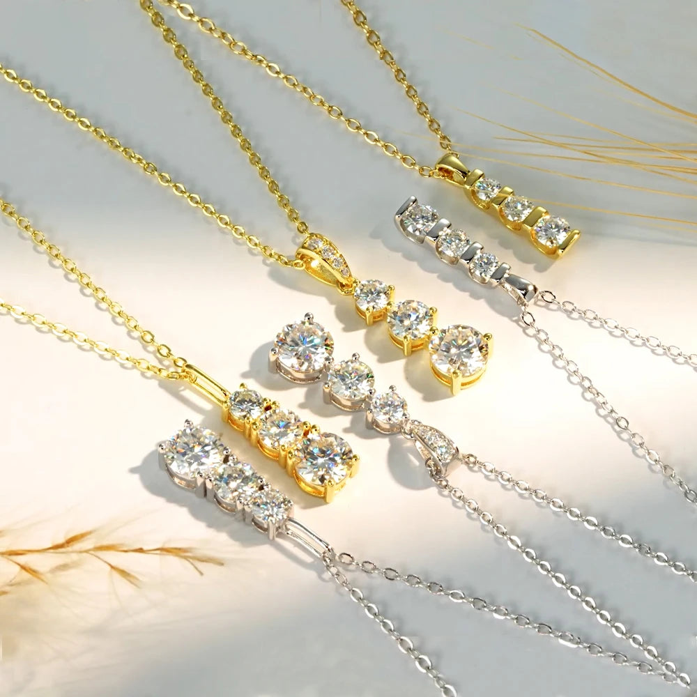 Gradual Three-Stone Moissanite Pendant Necklace – Certified – 925 Sterling Silver – Women’s Fine Jewelry | Melisande