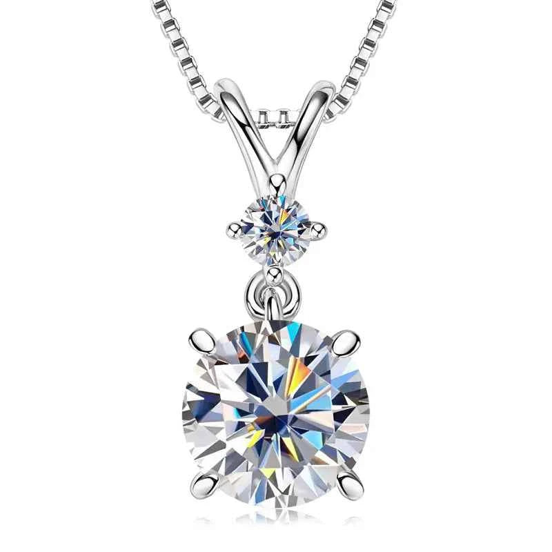 Anziw 1CT 2CT 3CT Moissanite Pendant Necklace for Women 925 Silver Adjustable Chain Sparking Two Stones Necklaces Gift Valentine
