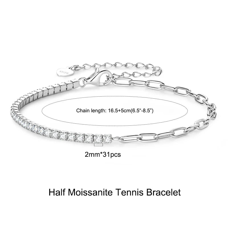 Moissanite Tennis Bracelet, 925 Sterling Silver, 14K Gold Plated, 3mm & 5mm D VVS1 Round Stones – Women’s Fine Jewelry – Melisande