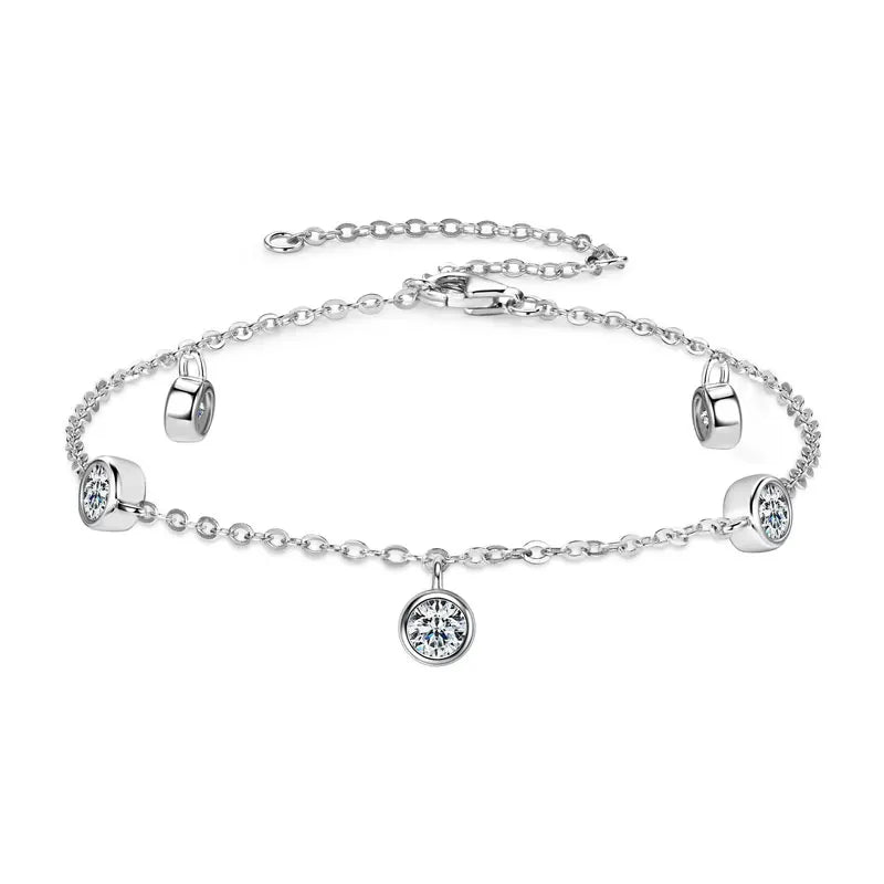 Bezel 4mm Round D Color Moissanite Bracelet, 925 Sterling Silver Adjustable Chain – Melisande