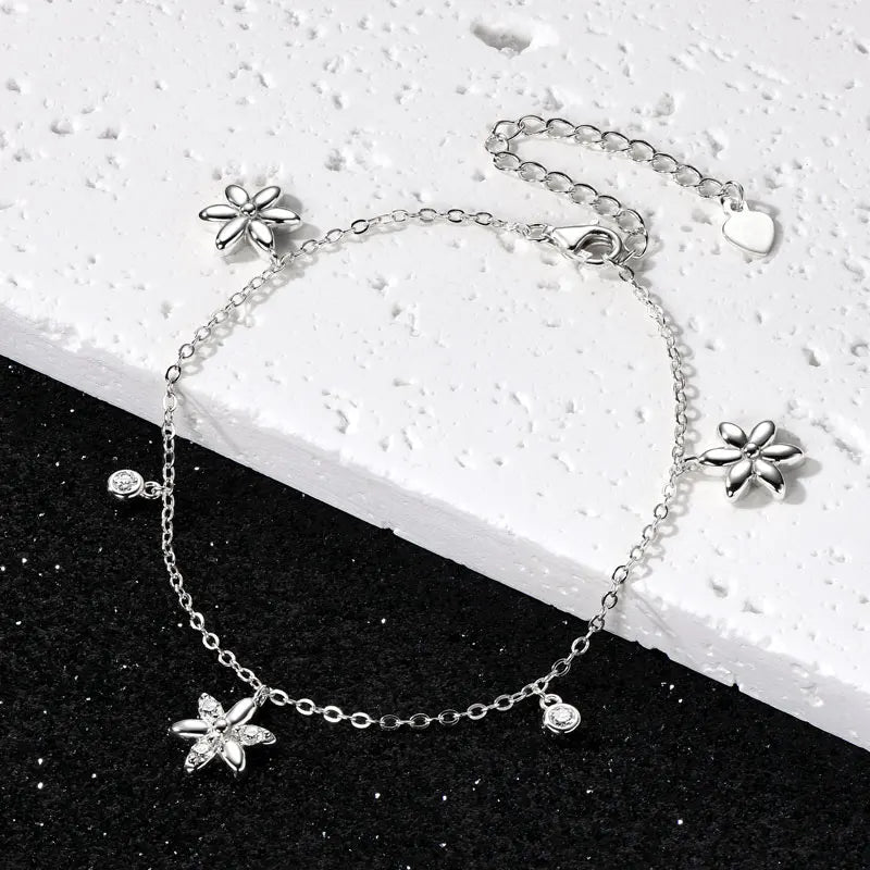 Moissanite Flower Bracelet, Real 925 Sterling Silver, 18K Gold Plated Adjustable Chain Design – Women’s Fine Jewelry – Melisande