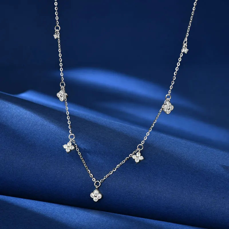 2mm Moissanite Four Clover Pendant Necklace, 925 Sterling Silver Flower Charm Clavicle Chain – Women’s Fine Jewelry – Melisande