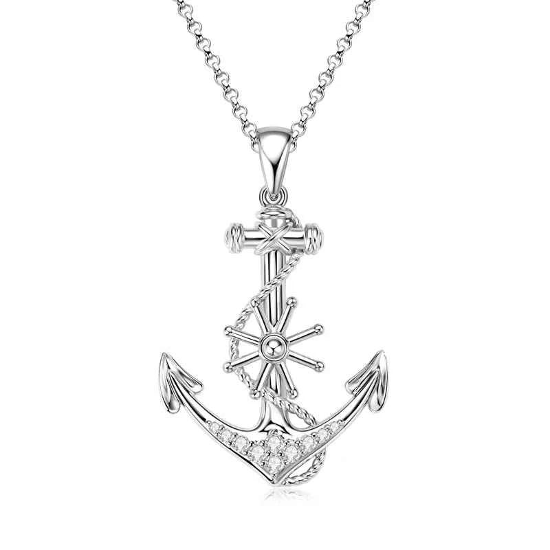 Anchor Cross Pendant Necklace with Moissanite, 925 Sterling Silver Adjustable Chain – Symbol of Faith and Strength – Melisande